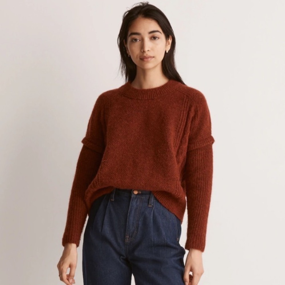 Madewell Cable Havener Pullover Sweater in Heather Auburn size small